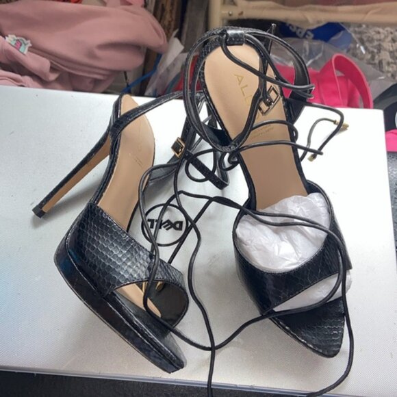 Aldo Black Strappy Heels - Picture 2 of 7